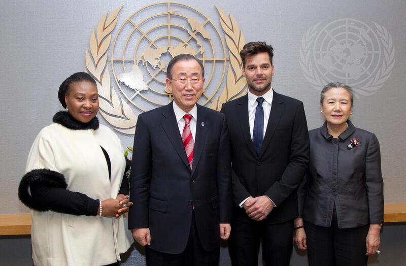 Secretary-General Meets Singers and Activists Yvonne Chaka Chaka and Ricky Martin