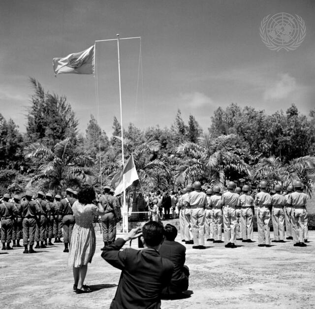 U.N. and Indonesian Flags Raised in West New Guinea (West Irian)