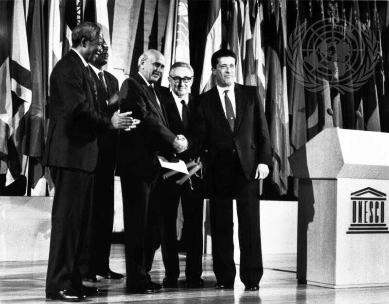 UNESCO Peace Prize Jointly Awarded to President de Klerk and Nelson Mandela
