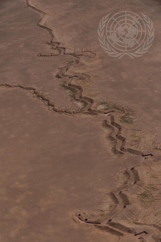 Aerial View of Sand Berm in Western Sahara