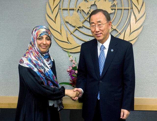 Secretary-General Meets Yemeni Nobel Peace Prize Winner