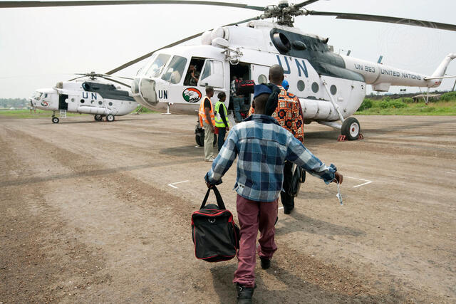 Former Child Soldiers Board MONUC Helicopter