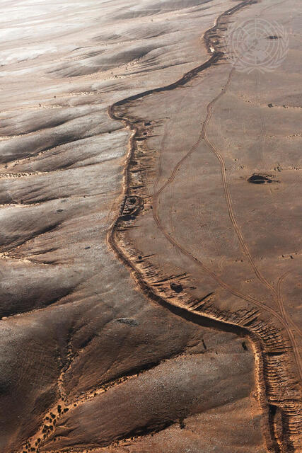 Aerial View of Sand Berm near Bir Lahlou, Western Sahara