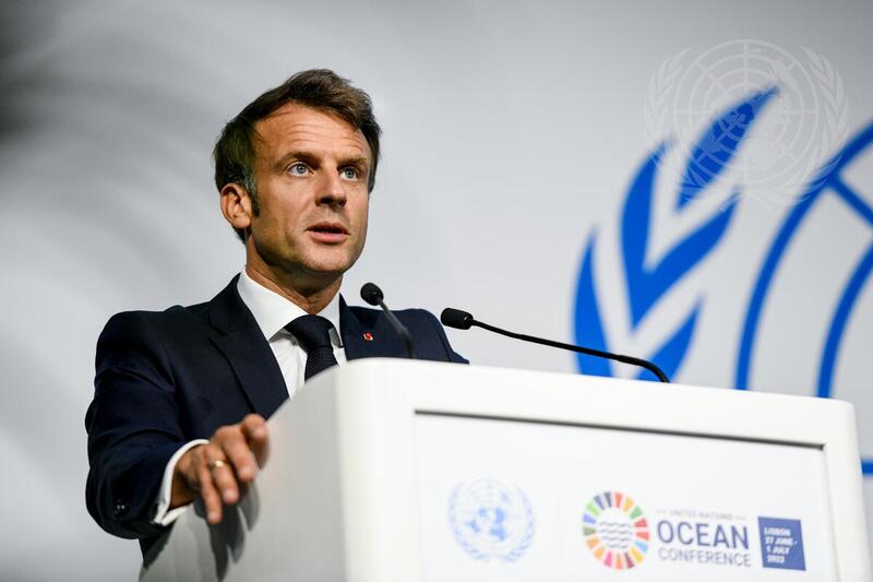 President of France Addresses UN 2022 Ocean Conference