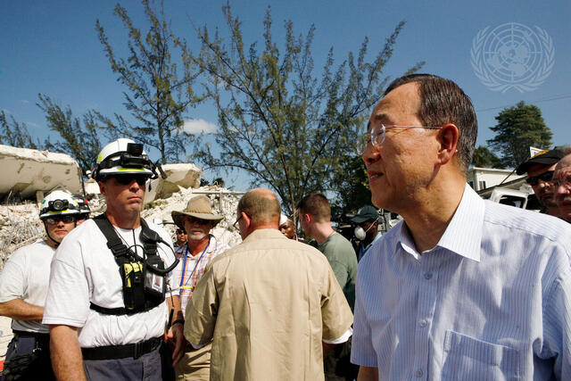 Secretary-General Visits Wrecked UN Headquarters in Haiti
