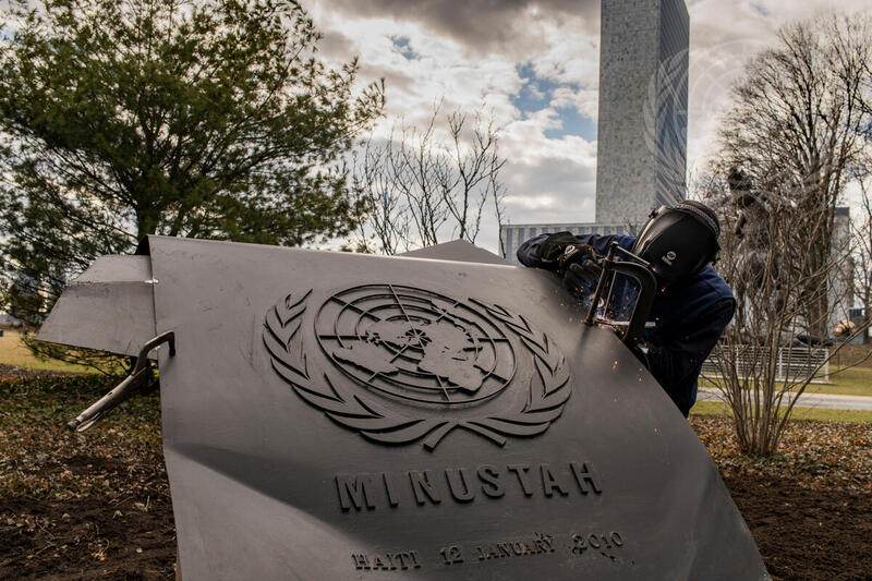 Construction of Memorial of Haiti 2010 Earthquake at UN Headquarters