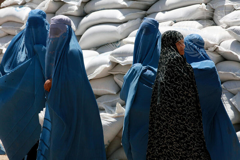 Afghan Women Queue at World Food Programme Distribution Point