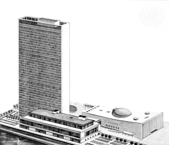 Ink Drawing of U.N. Headquarters