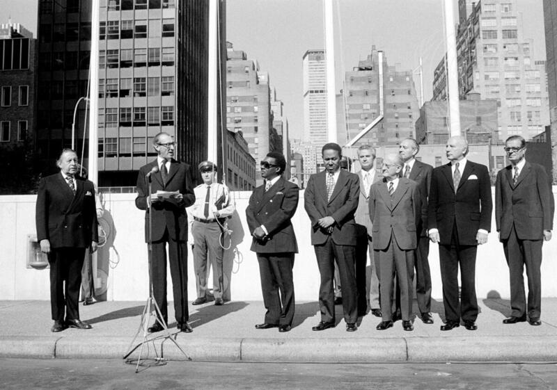 Flags of German Democratic Republic, Federal Republic of Germany and Bahamas Raised at Ceremony at United Nations Headquarters