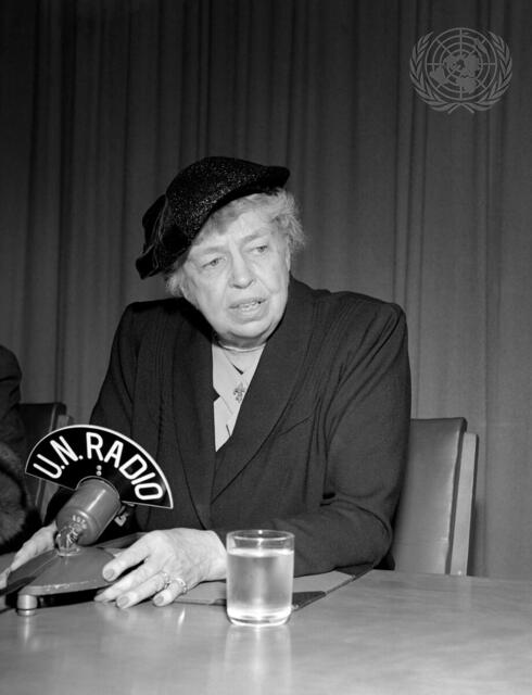 Mrs. Roosevelt Gives Press Conference at UN