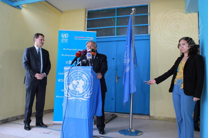 Secretary-General Briefs Press after Visit to UNRWA School
