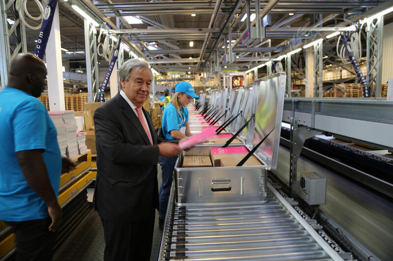 Secretary-General Visits UNICEF Warehouse in Denmark