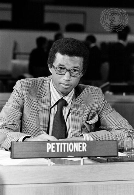 Apartheid Committee Approves Press Communiqué Reiterating its Position on Apartheid in Field of Sports; Hears Arthur Ashe as Petitioner