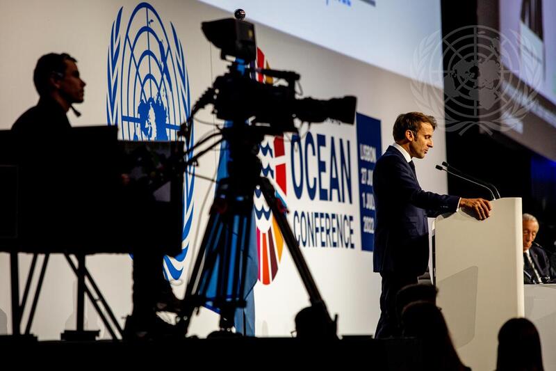 President of France Addresses UN 2022 Ocean Conference
