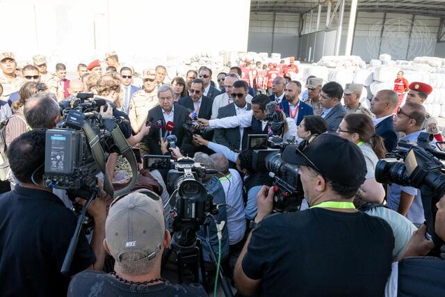 Secretary-General Briefs Press at Al-Arish Airport