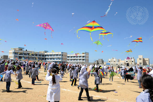 Palestinian Children Fly Kites on One-Year Anniversary of Japanese Quake