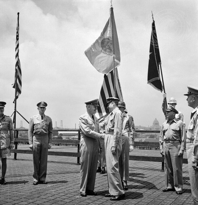 General MacArthur Receives United Nations Flag in Tokyo