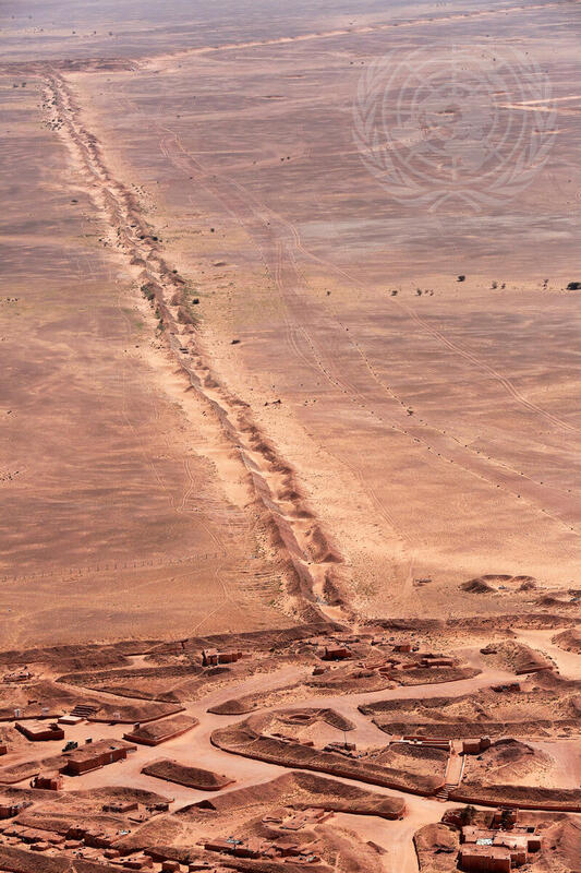 Aerial View of Sand Berm in Western Sahara
