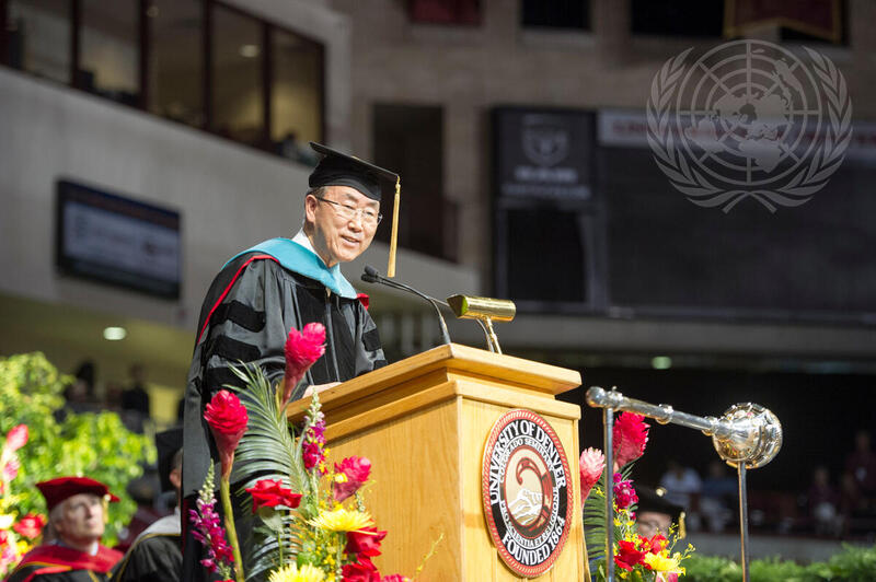 Secretary-General Receives Honorary Degree, Delivers Commencement Address at University of Denver