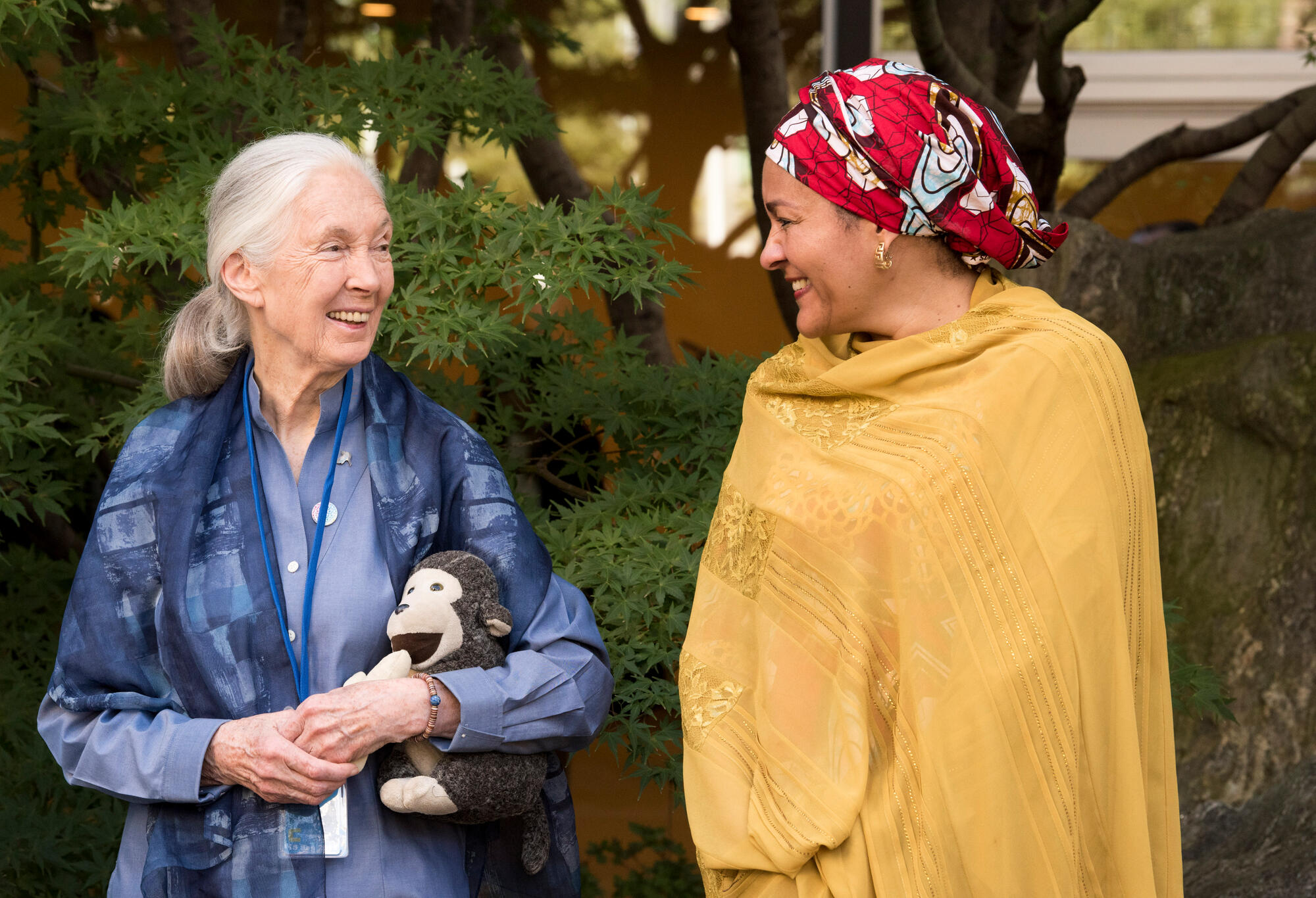 UN Messenger of Peace Jane Goodall (left) with Deputy Secretary-General Amina Mohammed during the annual Peace Bell Ceremony held at United Nations headquarters in observance of the International Day of Peace (21 September).
