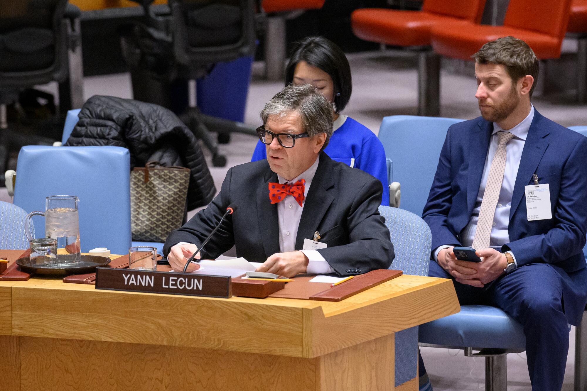 Yann LeCun, Chief AI Scientist at Meta and Jacob T. Schwartz Professor of Computer Science Data Science, Neural Science, and Electrical and Computer Engineering at New York University, addresses the Security Council meeting on Maintenance of International Peace and Security and Artificial Intelligence.