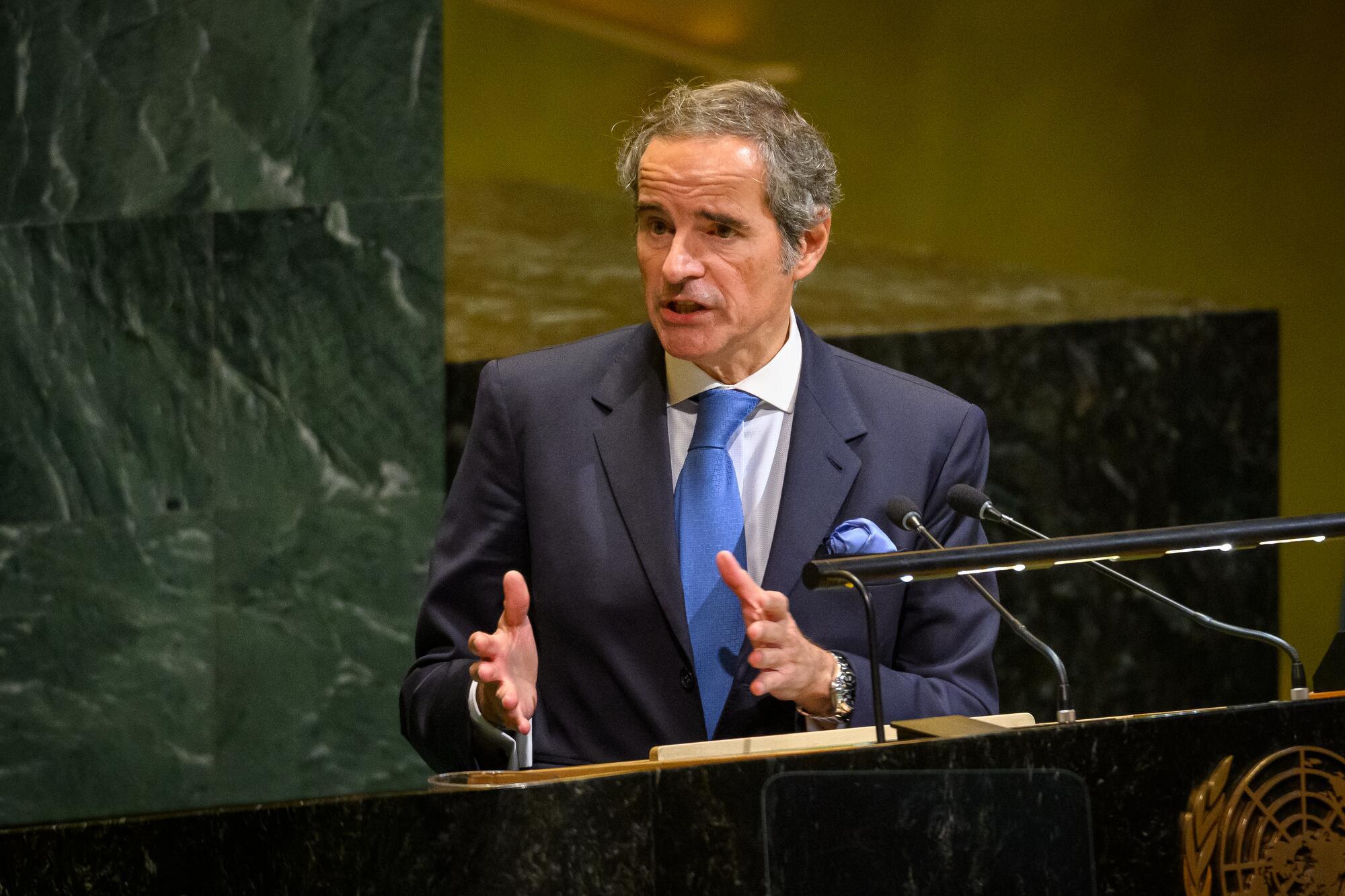 Rafael Mariano Grossi, Director General of the International Atomic Energy Agency (IAEA), delivers a Report of the International Atomic Energy Agency to the 23rd plenary meeting of the General Assembly.