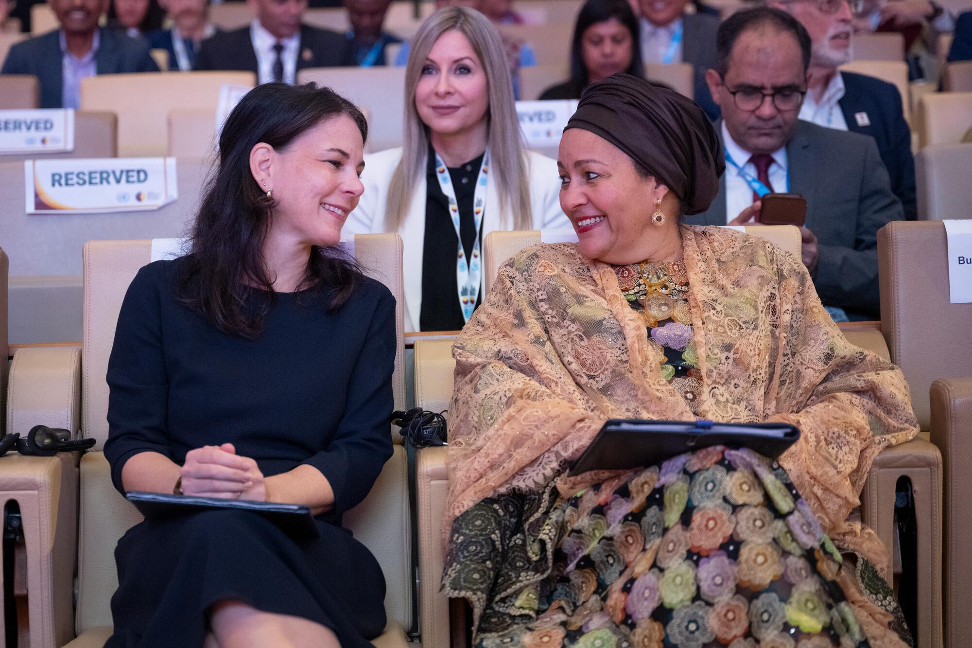 Annalena Baerbock (left), President of the eightieth session of the United Nations General Assembly, speaks with Deputy Secretary-General Amina Mohammed as they attend the opening of the Civil Society Forum held during the Second World Summit for Social Development.

The Second World Summit for Social Development is held in Doha, Qatar. Building on the 10 Commitments of the landmark 1995 World Summit for Social Development in Copenhagen and the Copenhagen Declaration, the Second World Summit aims to accelerate action on poverty eradication, the promotion of full employment and decent work, and social inclusion, ensuring that no one is left behind in an increasingly complex and interconnected world. It further aims to address persistent gaps, reaffirm global commitment to social development, and give new momentum to the implementation of the 2030 Agenda for Sustainable Development.