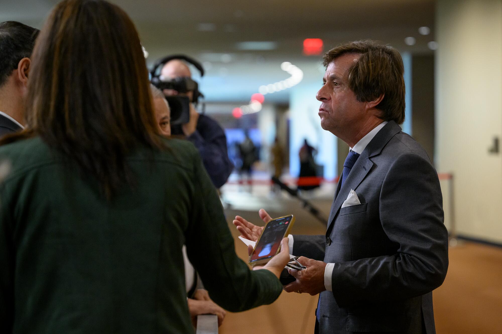 Nicolas de Rivière, Permanent Representative of France to the United Nations, briefs reporters on the situation in Lebanon after the Security Council meeting on the situation in the Middle East.