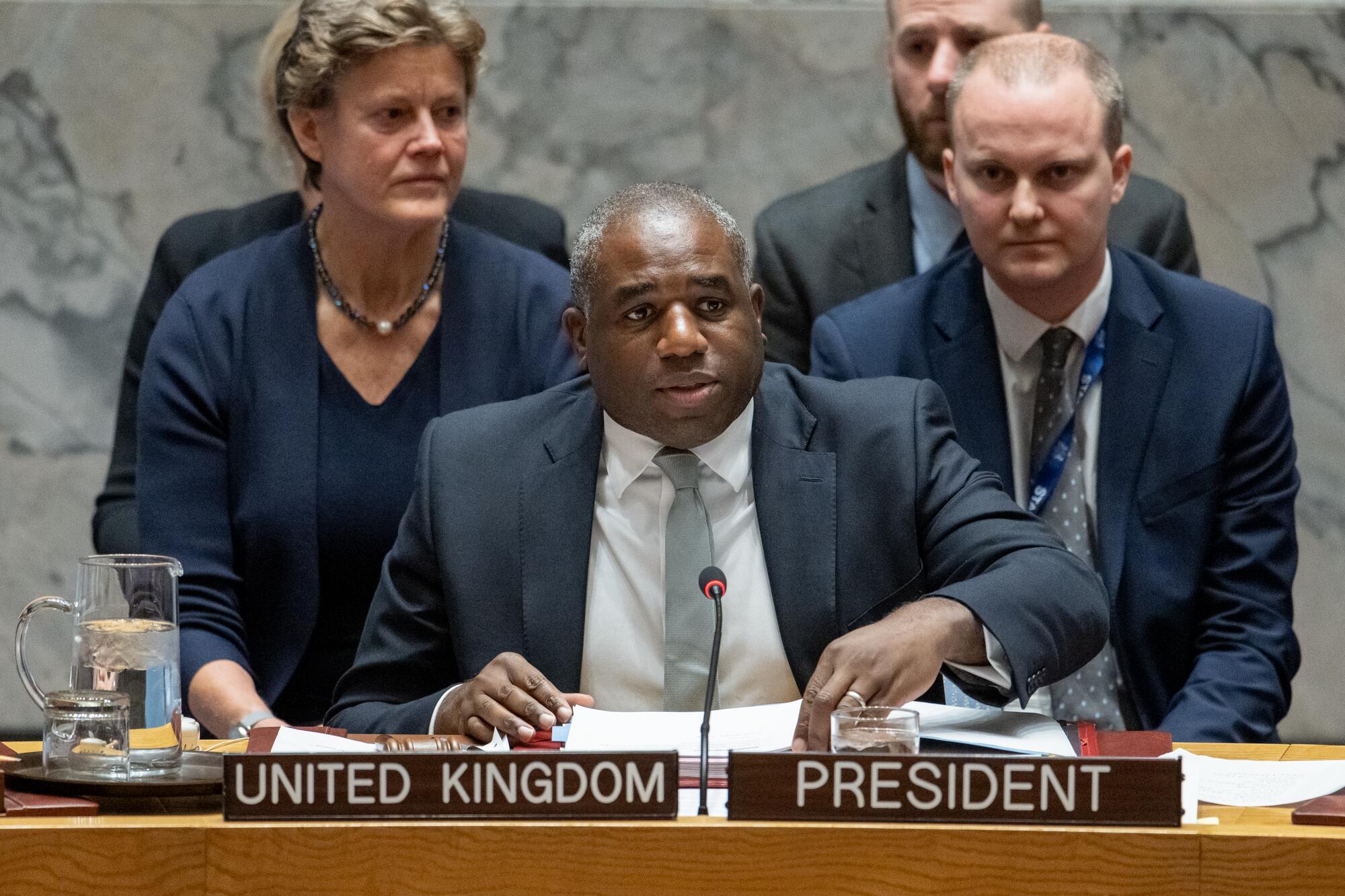 David Lammy, Secretary of State for Foreign, Commonwealth and Development Affairs of United Kingdom and President of the Security Council for the Month of November, chairs the Security Council meeting on the situation in Sudan and South Sudan.

The Security Council voted on a draft resolution on protection of civilians in Sudan. The resolution would have called on the warring parties to immediately cease hostilities and engage in dialogue in good faith. The resolution received 14 votes in favour, one vote against (Russian Federation). The resolution was not adopted due to the veto by one of the Permanent Members of the Security Council (Russian Federation).